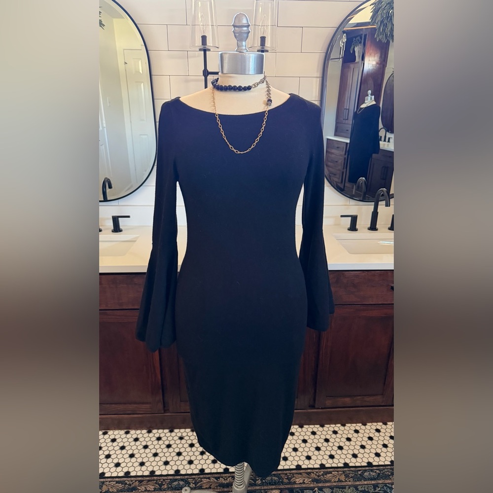 Eliza J. Black Knit Bell Sleeve Sheath Dress - Sz Medium